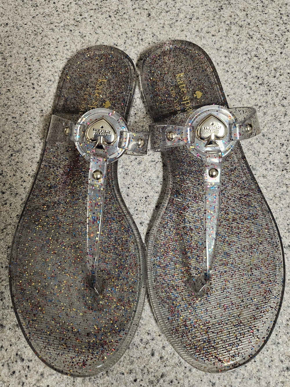 kate spade Clear Glitter Jelly Thong Sandals - Silver